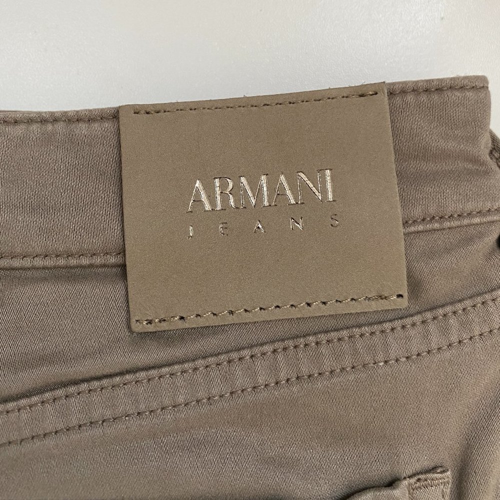 Armani Jeans Women's Khaki Mid Rise Regular Fit Casual Pants (Size L)